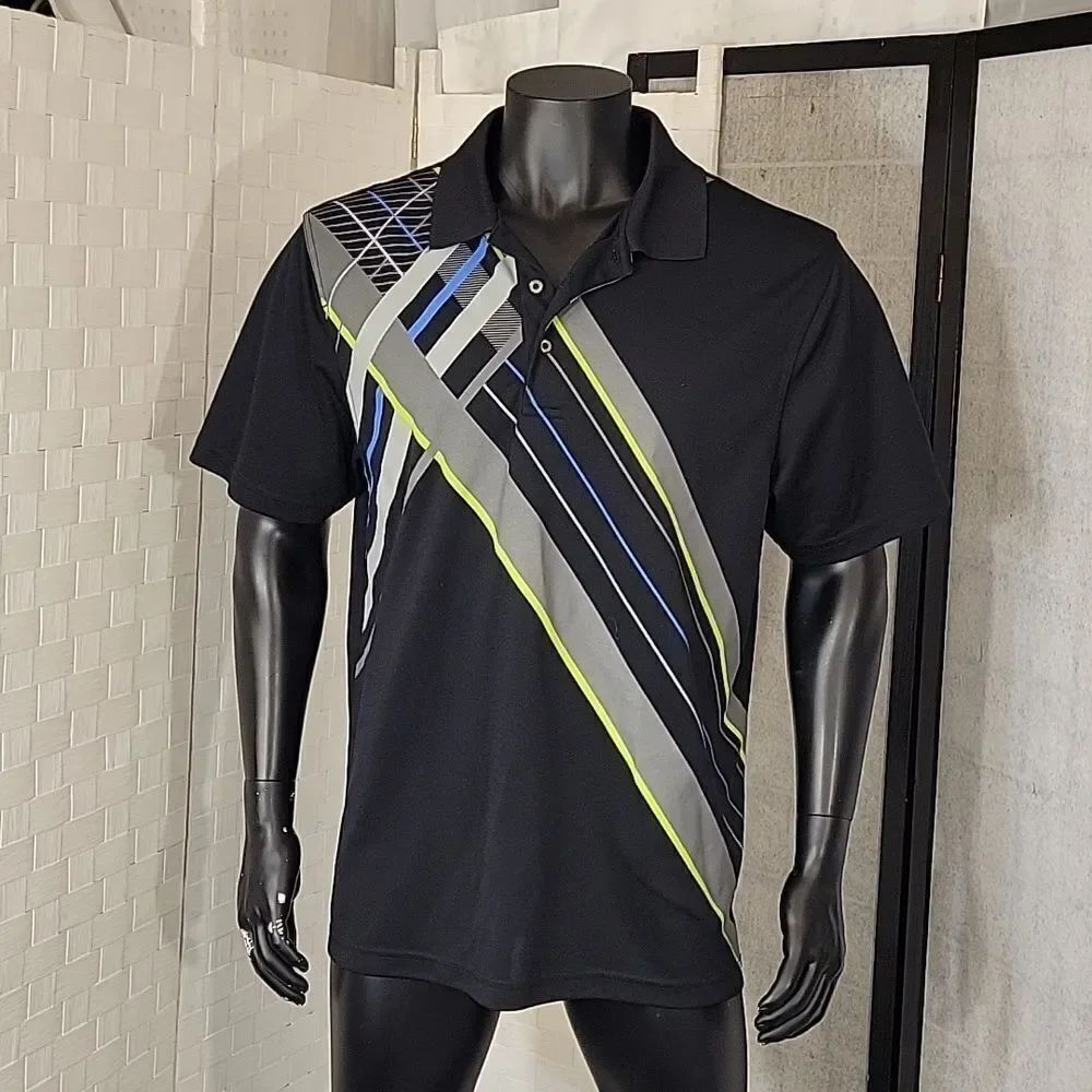 GRAND SLAM SLIM-FIT DIFFERENT STRIPE COLOR MEN'S SHORT SLEEVE POLOS SHIRT